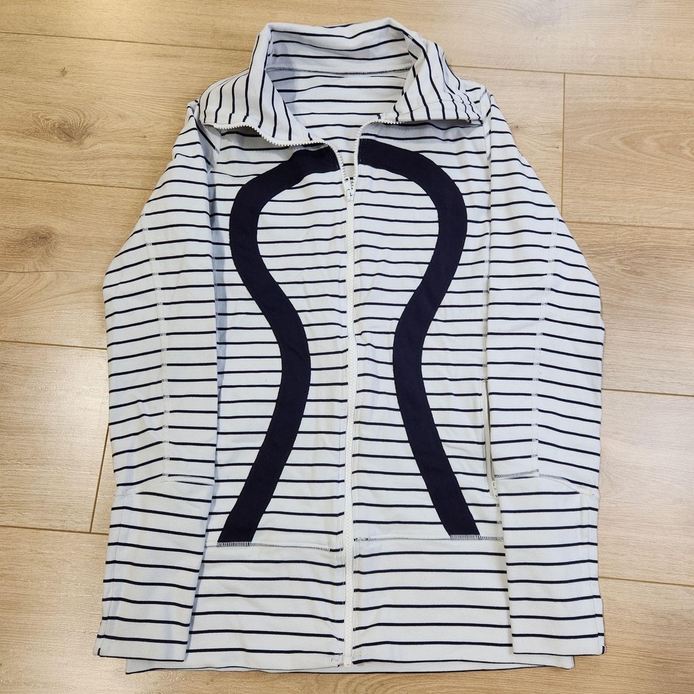 Lululemon Stride Jacket Womens 6 White Striped Zip Track Lightweight Athletic